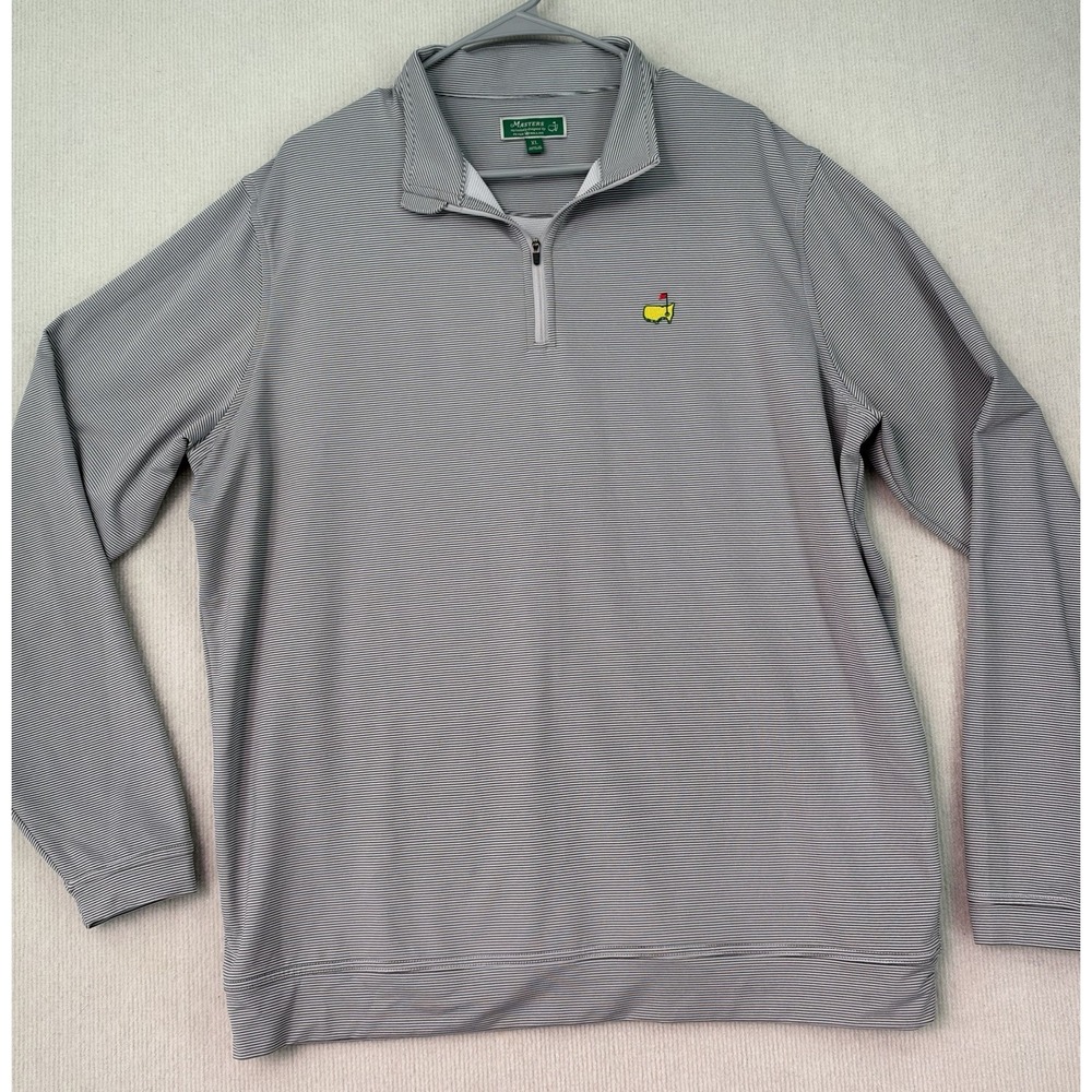 Peter Millar Masters Golf Pullover Men XL Gray Stripe Performance Quarter Zip